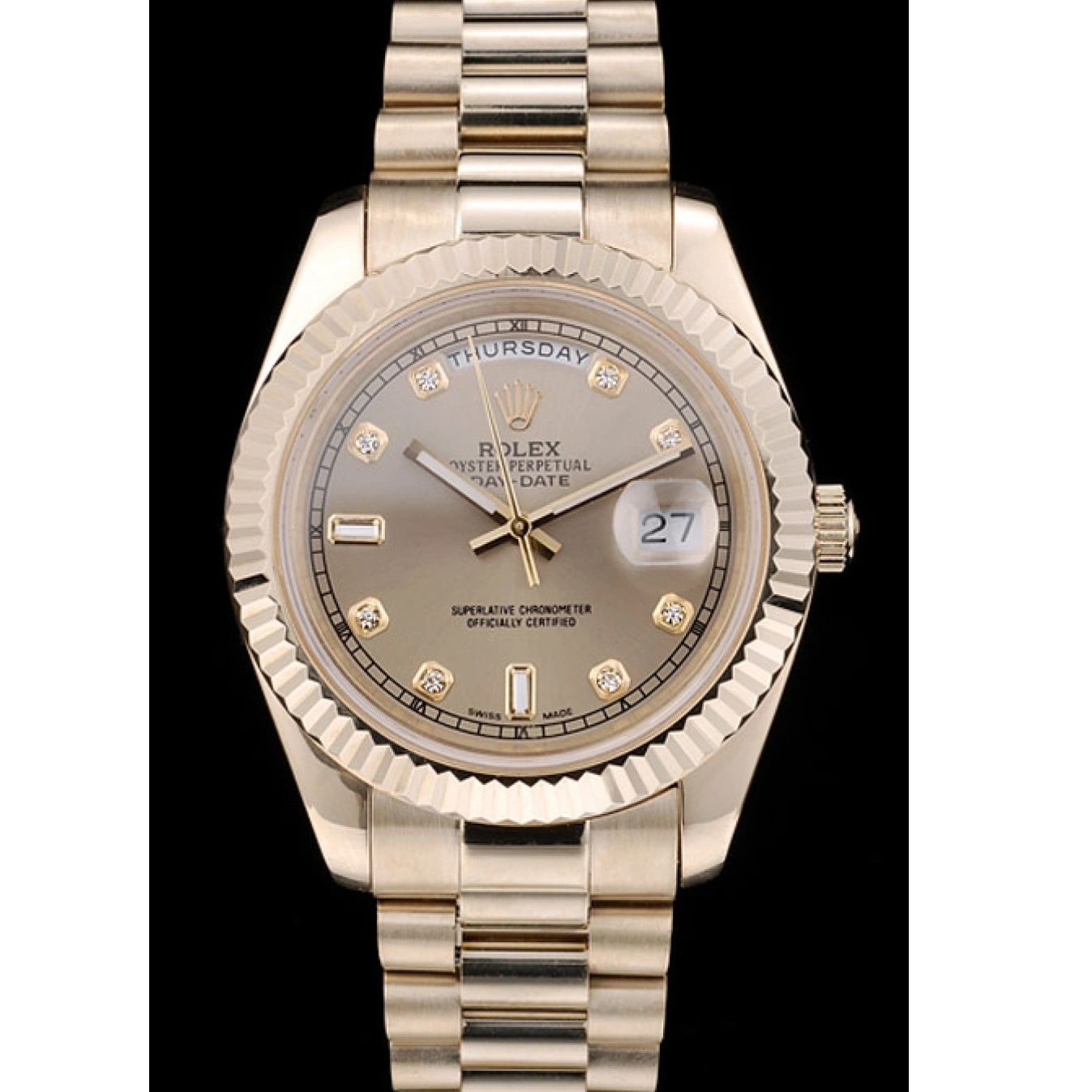 Rolex aaa copy DayDate Rolex Bezel 41997 Stainless Dial Swiss Gold Ribbed Steel Gold 0527